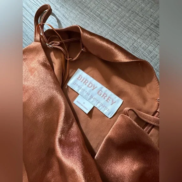 Birdy Grey Catherine Dress Rust Small Satin Maxi Bridesmaid Bridal Metallic Gold - Picture 3 of 4